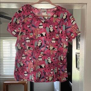 Scrubstar Pink Panda Print Women's Top